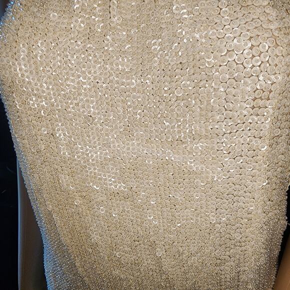 P.A.R.O.S.H. Sz M Ivory 97% Silk Heavily Beaded Sequined Tank Blouse EUC - Picture 5 of 7